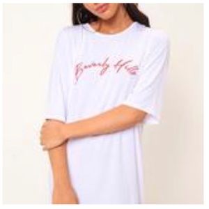 White “Beverly Hills” Logo Print T-Shirt Dress